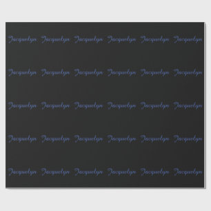 Papier Cadeau Noir Neutre & Bleu Plaine Élégant Moderne Nom prop