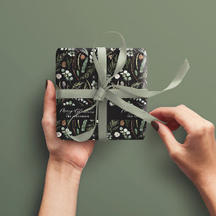 Papier Cadeau Noir Noël moderne cadeau botanique minimal