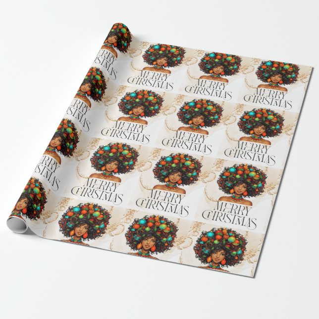 Papier Cadeau Noir Noël Sista Melanin Queen Femmes Noël (Déroulé)