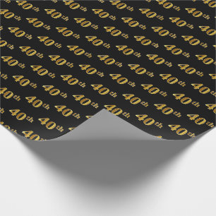 Papier Cadeau Noir, Or Faux 40ème (Quarantième) Événement