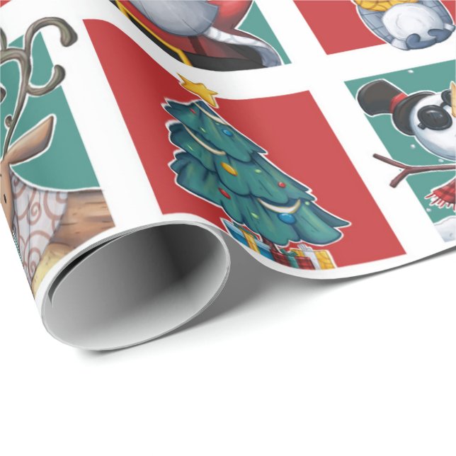 Papier Cadeau Noir Père Noël de Joyeux Noël et enfants (Coin rond)