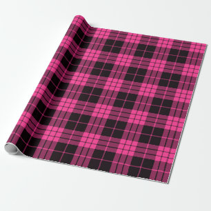 Papier Cadeau Noir Rétro Rose Noël Nouvel An Tartan Carreaux