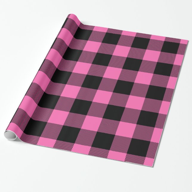 Papier Cadeau Noir rose chaud Huile Buffalo Plaid (Déroulé)