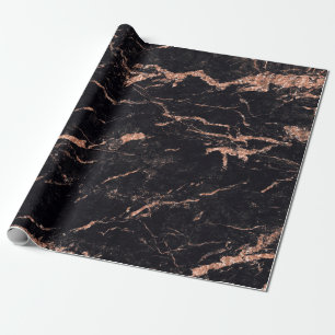 Papier Cadeau Noir rose rose rayures rousses Marbre Pierre Glam