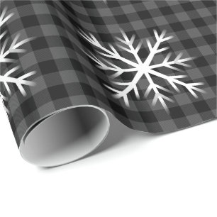 Papier Cadeau Noir rustique, gris Tartan plaid - flocon de neige