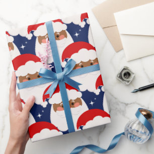 Papier Cadeau Noir Santa Claus Étincelle Esthétique Noël Bleu