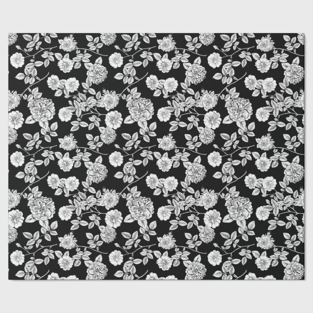 Papier Cadeau Noir vieilli | Florales blanches do-it-yourself Ar (Couture)