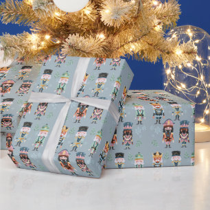 Papier Cadeau Noisette de Noël Jouets Soldats Bleu doux