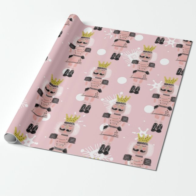 Papier Cadeau Noisette de Noël main tiré Soldat rose (Déroulé)