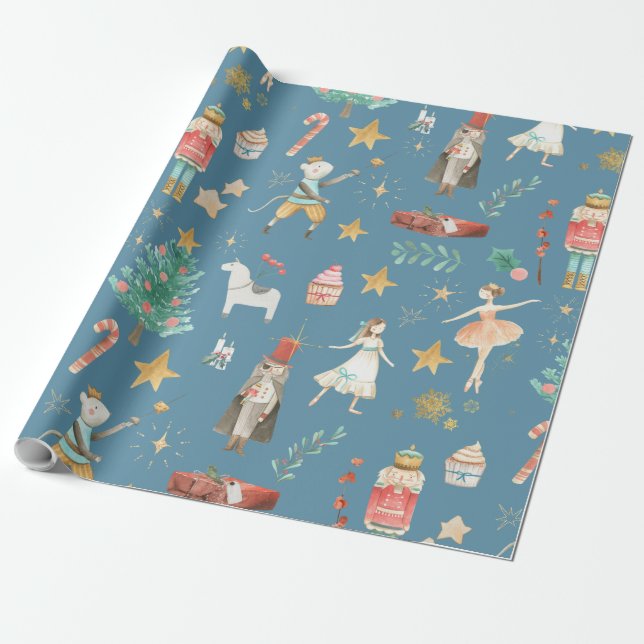 Papier Cadeau Noisette Noël bleu (Déroulé)