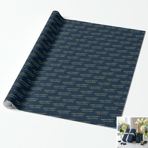 Papier Cadeau Nom Âge Navy & Or 80e Anniversaire