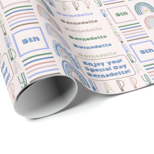 Papier Cadeau Nom Âge Sentiment Boho Arc-en-ciel rose bleu vert