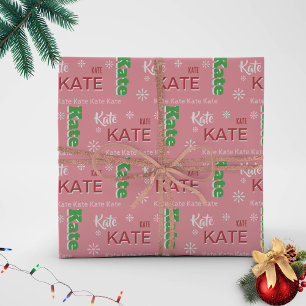 Papier Cadeau Nom court Typographie rose Noël personnalisé