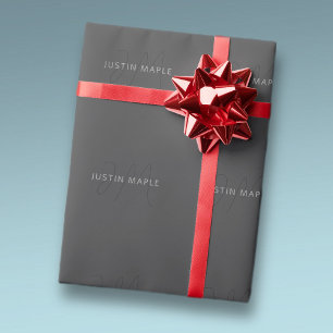 Papier Cadeau Nom d'aspect cool & monogramme Gris foncé