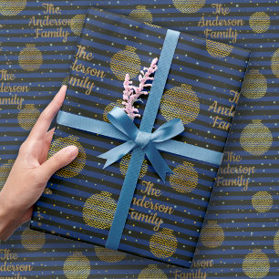 Papier Cadeau Nom de famille Contemporain Marine Noir Noir Noël