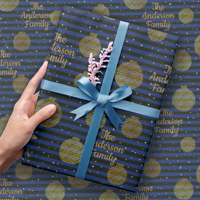 Papier Cadeau Nom de famille Contemporain Marine Noir Noir Noël (Créateur téléchargé)