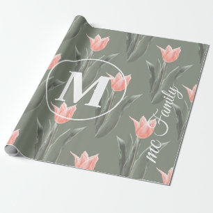 Papier Cadeau Nom de famille élégant Monogramme Tulipes peinture