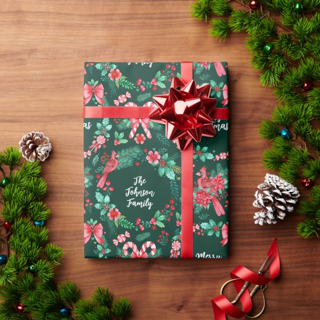 Papier Cadeau Nom de famille Monogramme Fer de Noël Aquarelle (Cadeau de vacances)