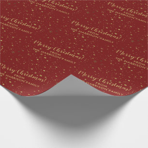 Papier Cadeau Nom de famille personnalisé Rouge Or Joyeux Noël