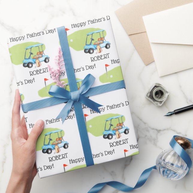 Papier Cadeau Nom de la Fête des pères de golf personnalisée (Cadeaux)