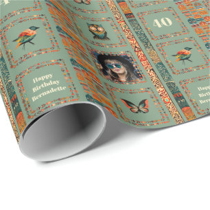 Papier Cadeau Nom de la photo Age Ethnic Bohemian Dark Green Bir