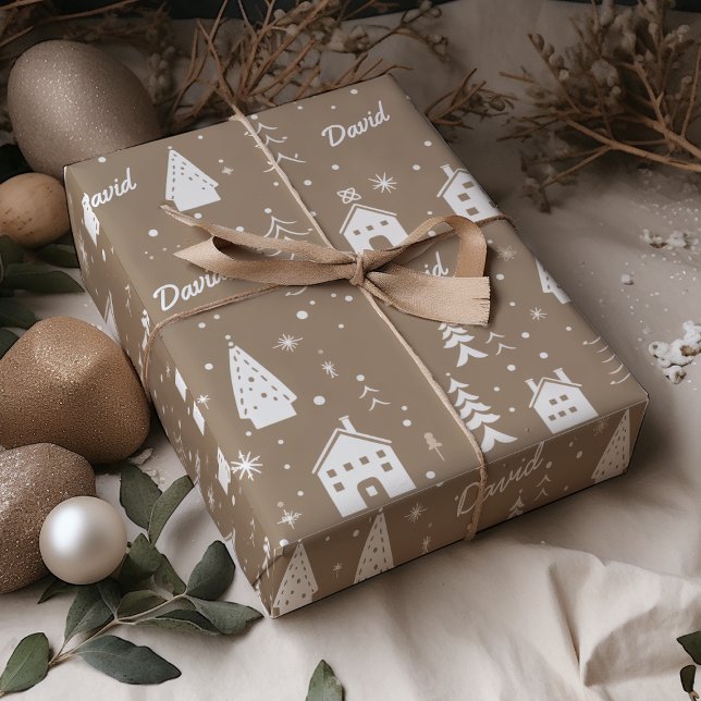 Papier Cadeau Nom de l'enfant Artisanat Brown Noël (Créateur téléchargé)