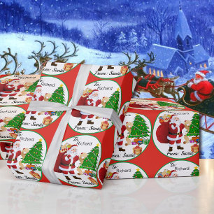Papier Cadeau Nom de l'enfant du Père Noël mignon sapin de Noël