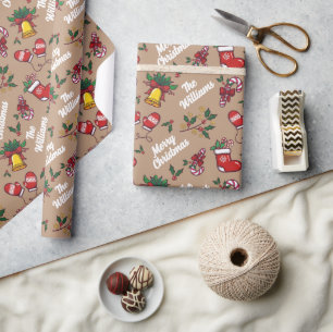 Papier Cadeau Nom de l'enfant Vintage Christmas Kraft