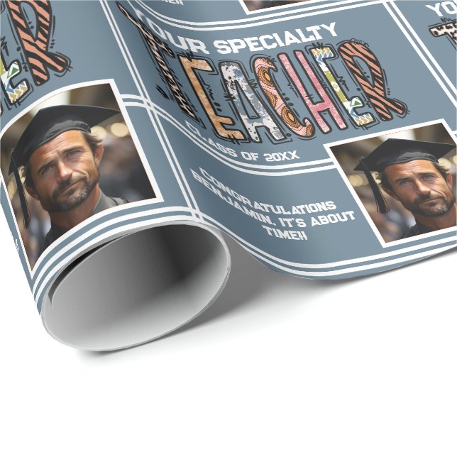 Papier Cadeau Nom de l'enseignant personnalisé Année d'obtention (Coin rond)