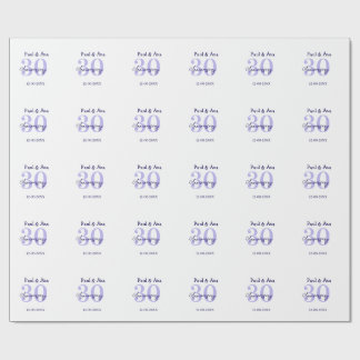 Papier Cadeau nom de lettre gras violet 30e anniversaire simple