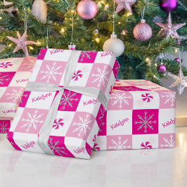 Papier Cadeau Nom de menthe rose et argent chaud et de flocons d
