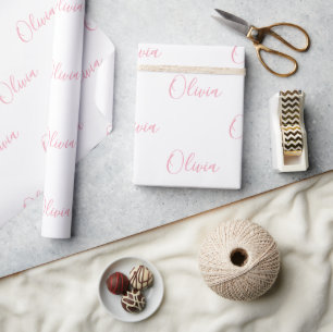 Papier Cadeau Nom de script rose Fille Élégant