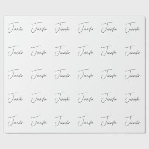 Papier Cadeau Nom de style manuscrit minimaliste moderne blanc g