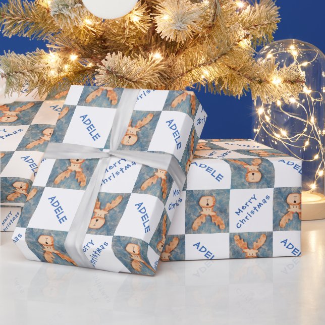 Papier Cadeau Nom des enfants du Cerf mignon Joyeux Noël (Vacances)