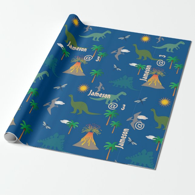 Papier Cadeau Nom des Plantes Motifs de la faune du dinosaure bl (Déroulé)