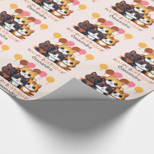 Papier Cadeau Nom du ballon Cute Kitten Anniversaire de enfant