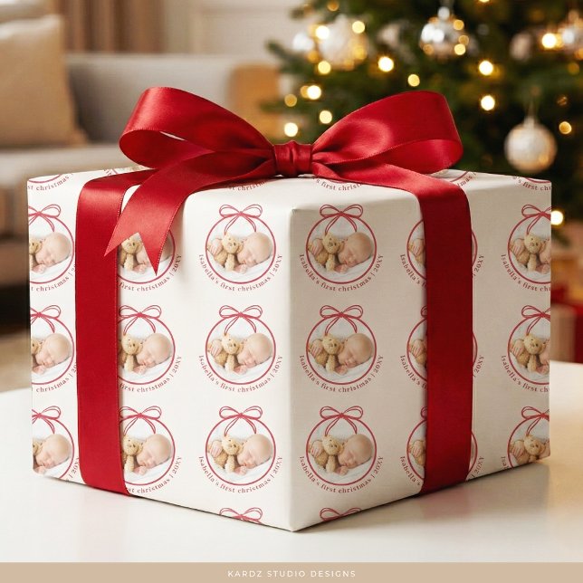Papier Cadeau Nom du bébé personnalisé Photo Noël (Créateur téléchargé)