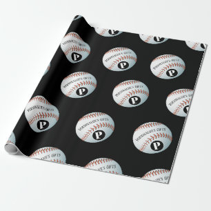 Papier Cadeau Nom du monogramme personnalisé du baseball