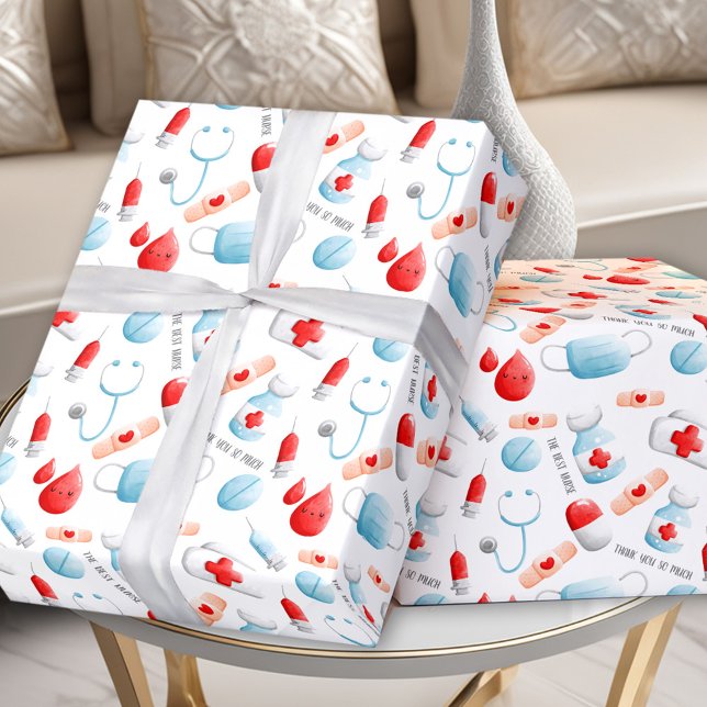 Papier Cadeau Nom du Motif Médicale Texte Infirmière (Medical Pattern Name Text Nurse Wrapping Paper)