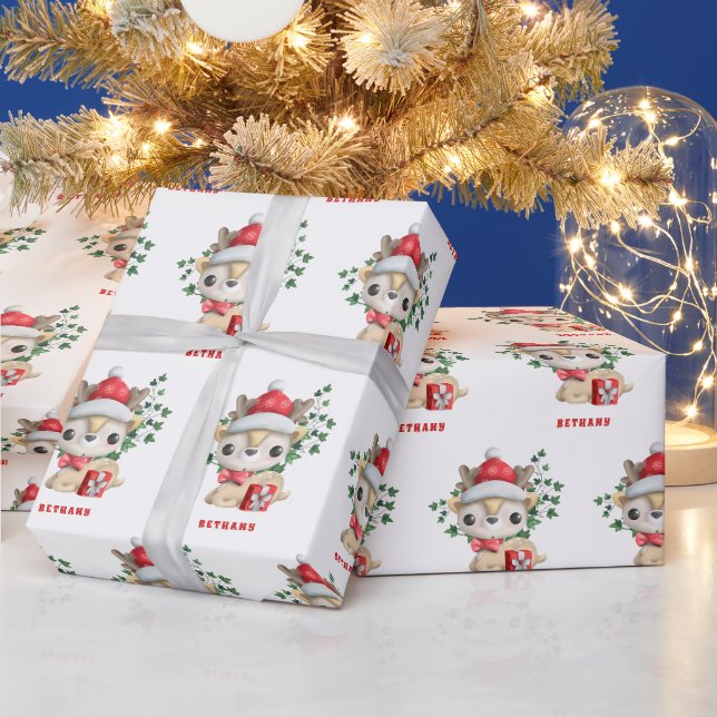 Papier Cadeau Nom du renne festif mignon Noël (Vacances)