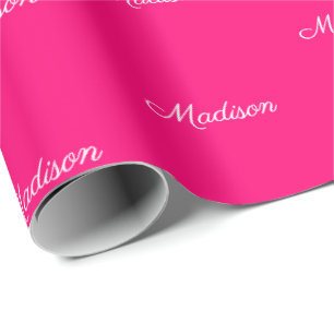Papier Cadeau Nom du script personnalisé Texte rose vif blanc c