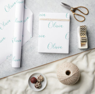 Papier Cadeau Nom Élégant de la fille Turquoise personnalisée