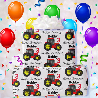 Papier Cadeau Nom et âge du tracteur rouge du garçon Cadeau d'an