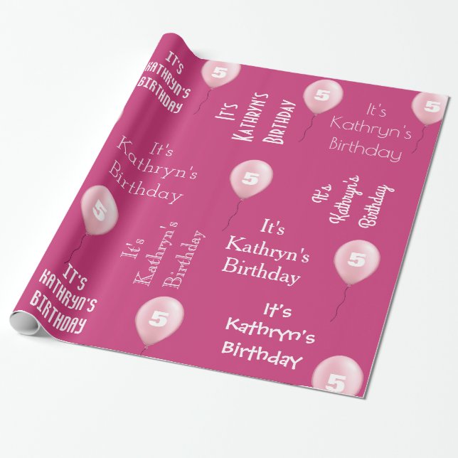 Papier Cadeau Nom et âge personnalisés Anniversaire rose (Déroulé)