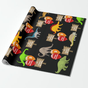 Papier Cadeau Nom et âge personnalisés Dinosaure Anniversaire