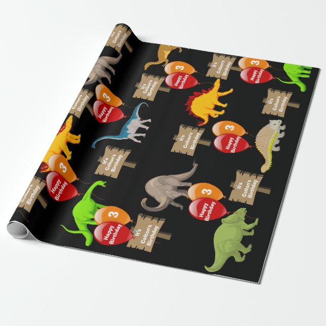 Papier Cadeau Nom et âge personnalisés Dinosaure Anniversaire (Déroulé)