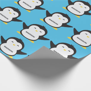 Papier Cadeau Nom et couleur personnalisés pingouin mignon