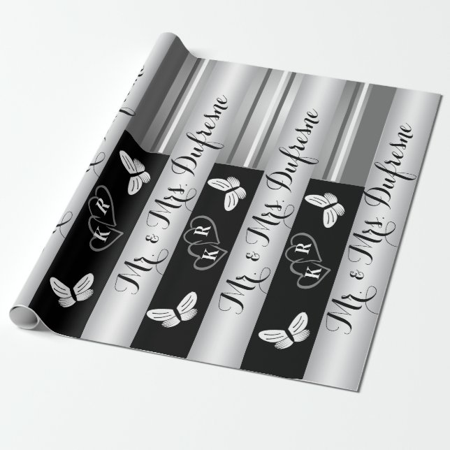 Papier Cadeau Nom et initiales personnalisés Mariage/anniversair (Déroulé)