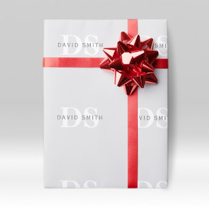 Papier Cadeau Nom et monogramme modernes Gris clair et blanc f