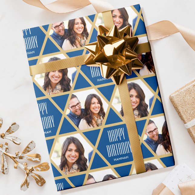 Papier Cadeau Nom et photos de voeux personnalisés Star Motif Bl (Créateur téléchargé)